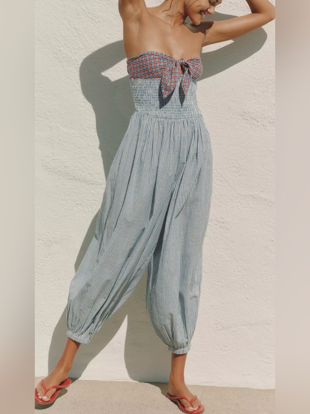 Anthropologie Celandine 100% Cotton Strapless Tie-Front Jumpsuit